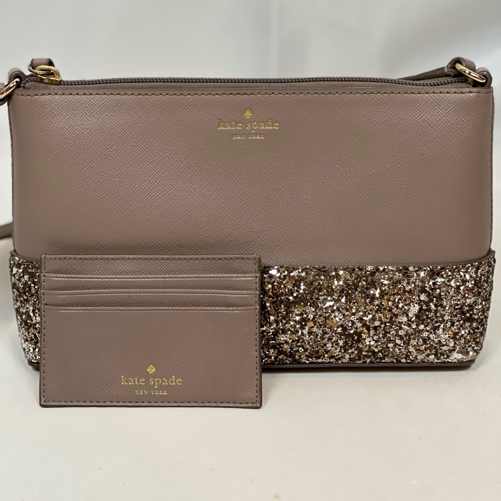 Kate Spade Greta Court Glitter Saffiano Leather Crossbody bag in grey